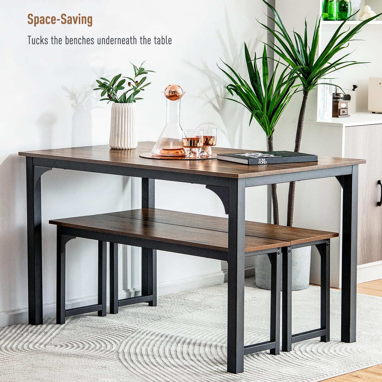 Dining Table Set for 4, 3-Piece Kitchen Table with 2 Benches, 43.5’’ Space Sa... gallery