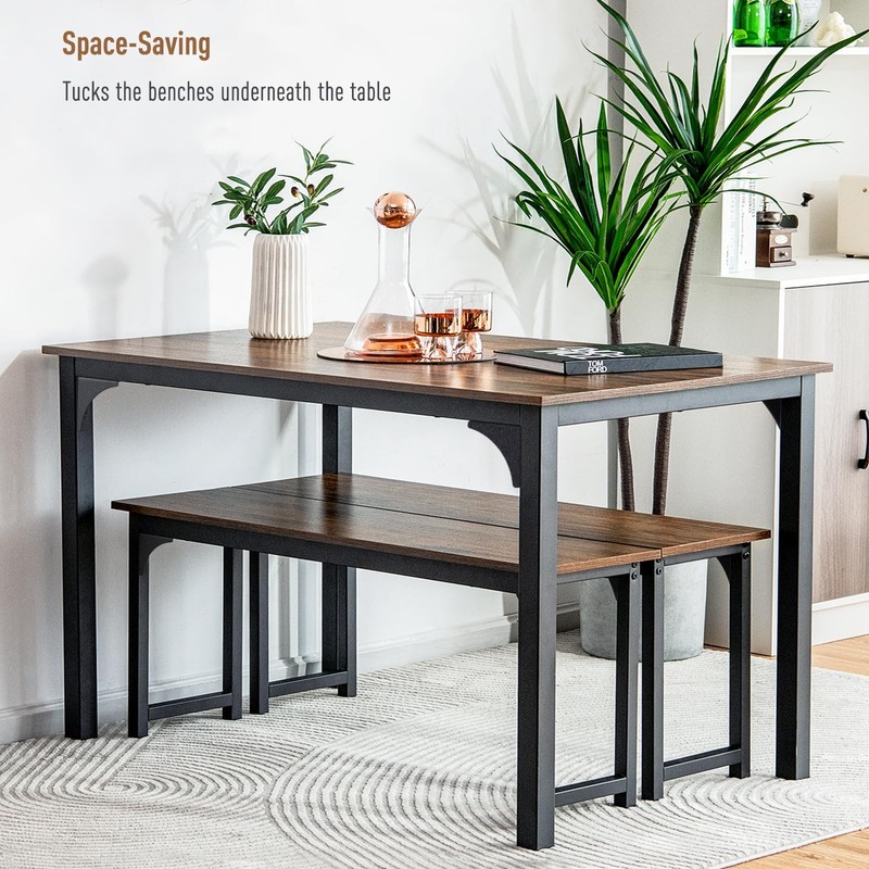 Dining Table Set for 4, 3-Piece Kitchen Table with 2 Benches, 43.5’’ Space Sa... gallery