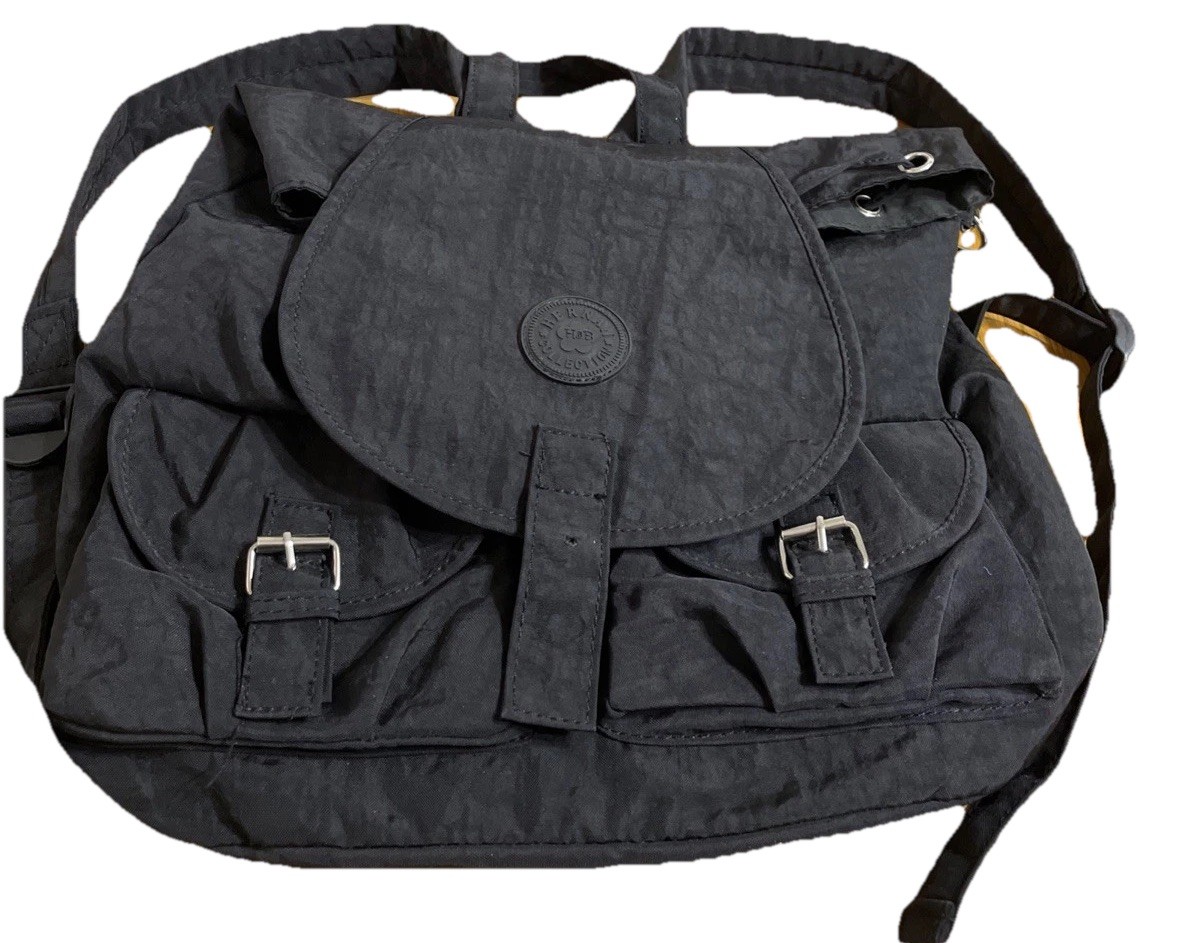 Hernan Bags Nylon Backpack Black Padded Adj. Straps 2 Buckle Pockets Drawstring