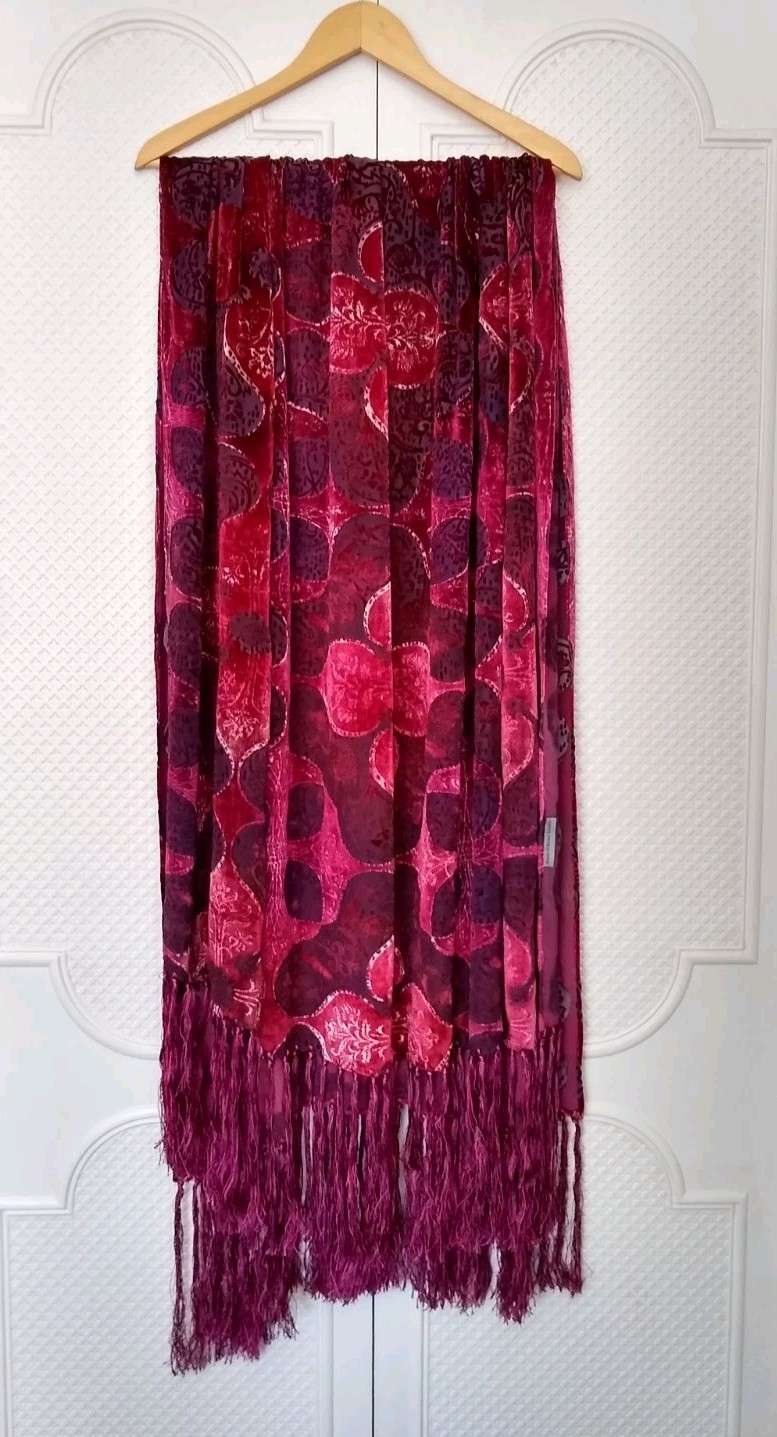 Kevin O'Brien Studio Throw Burnout Velvet fringe Arabesque style scarf shawl gallery