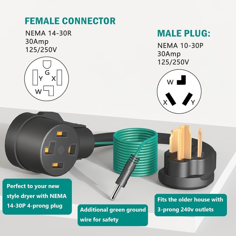Durable Black 4 Prong to 3 Prong Dryer Adapter - 30 AMP, Easy Connect Solution gallery
