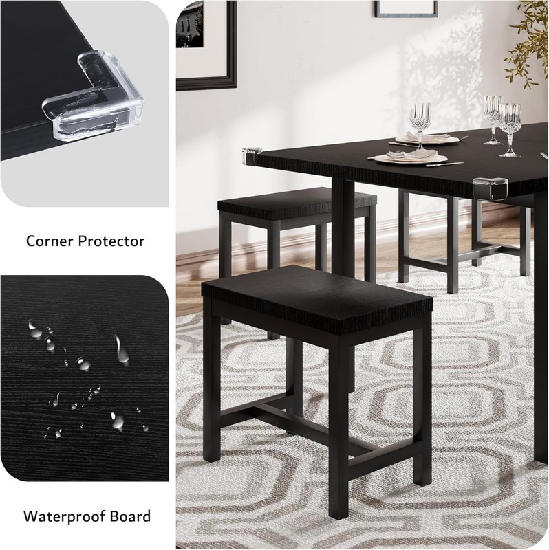 7-Piece Extendable Dining Table Set with 6 Stools 63" Kitchen Table Set gallery