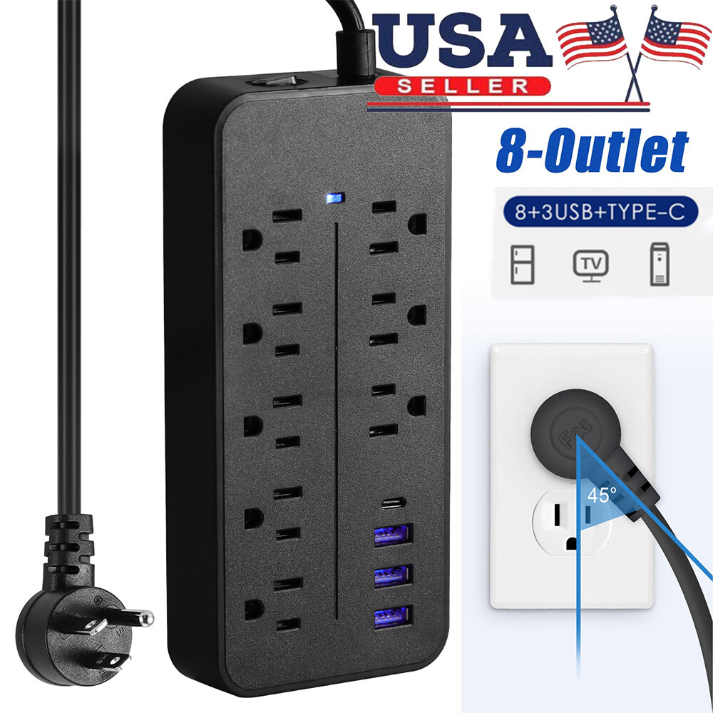 Wall Mountable Usb Surge Protector Power Strip With USB Ports 8 Outlet Plugs NEW gallery