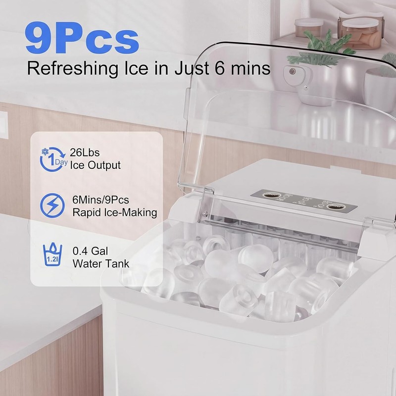 Portable Countertop Ice Maker 9 Ice Cubes in 6 Mins 26lbs for Kitchen gallery