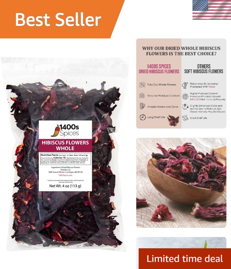 4oz Hibiscus Flower Petals | Perfect for Tea, Agua Fresca & Ayurvedic Use gallery