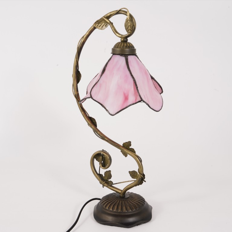 8'' Pink Floral Vine Tabletop Light, Tiffany Table Lamp, 3-color Dimmable, Glass gallery