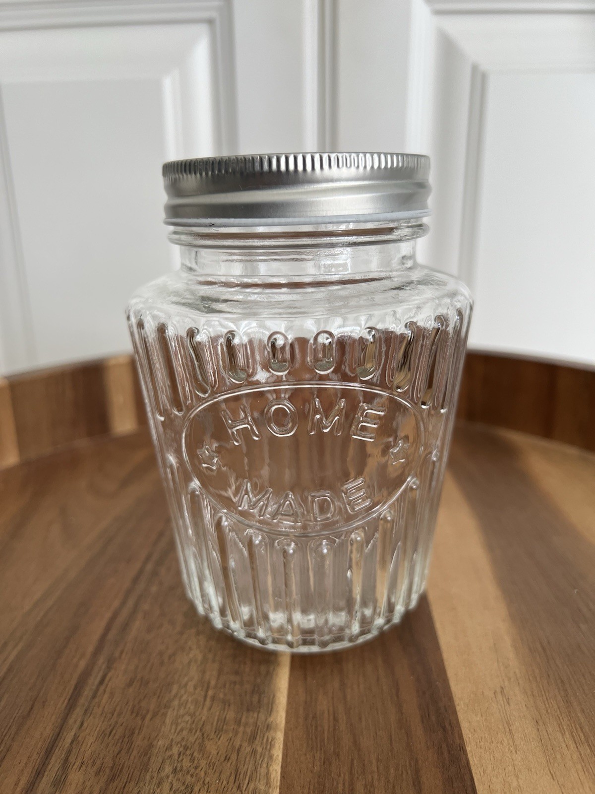 Glass Jar Embossed Home Made Aluminum Top New Never Used Ribbed Glass 2 Stars gallery