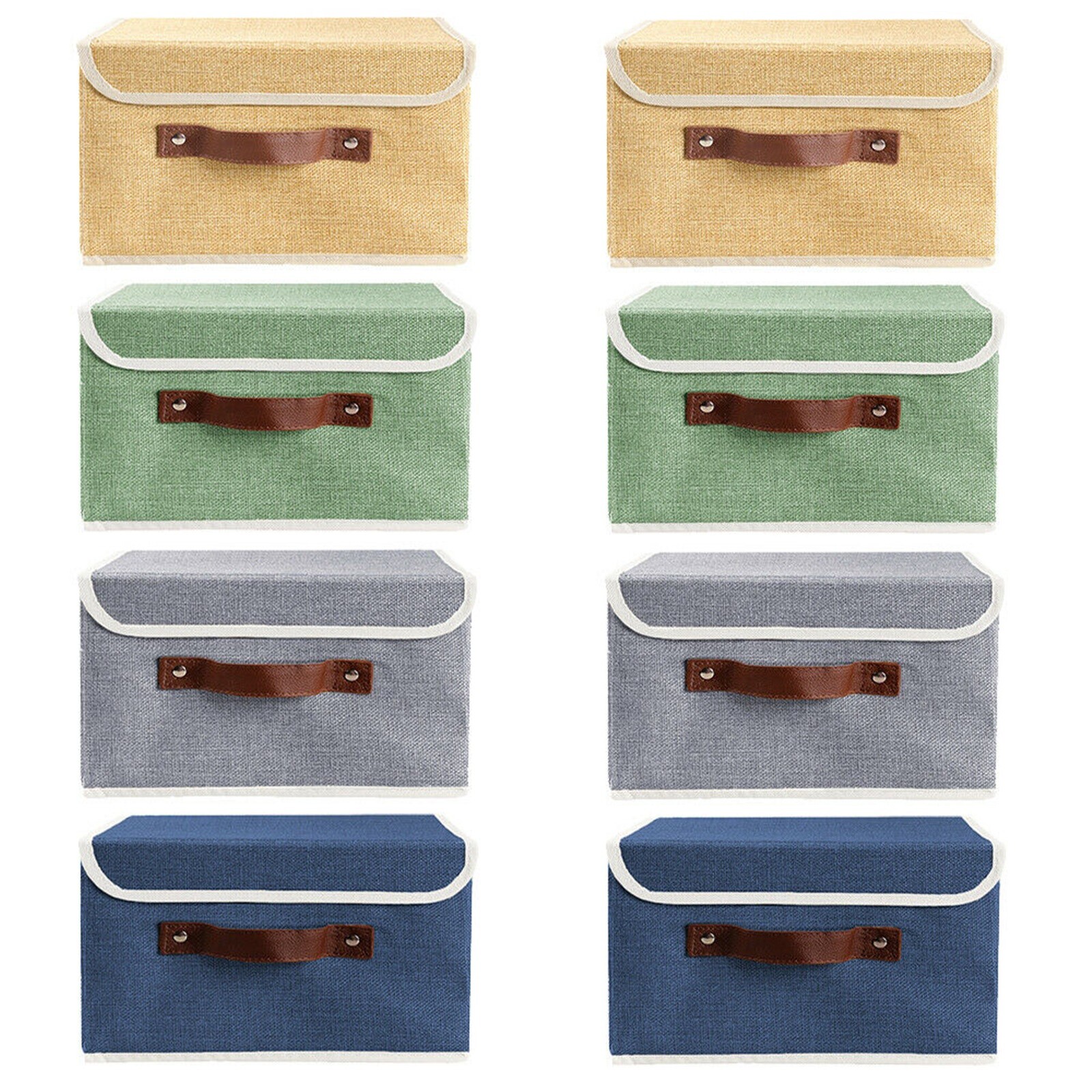 8Pc Collapsible Storage Box With Lid Linen Fabric Foldable Bins Organizer Basket gallery