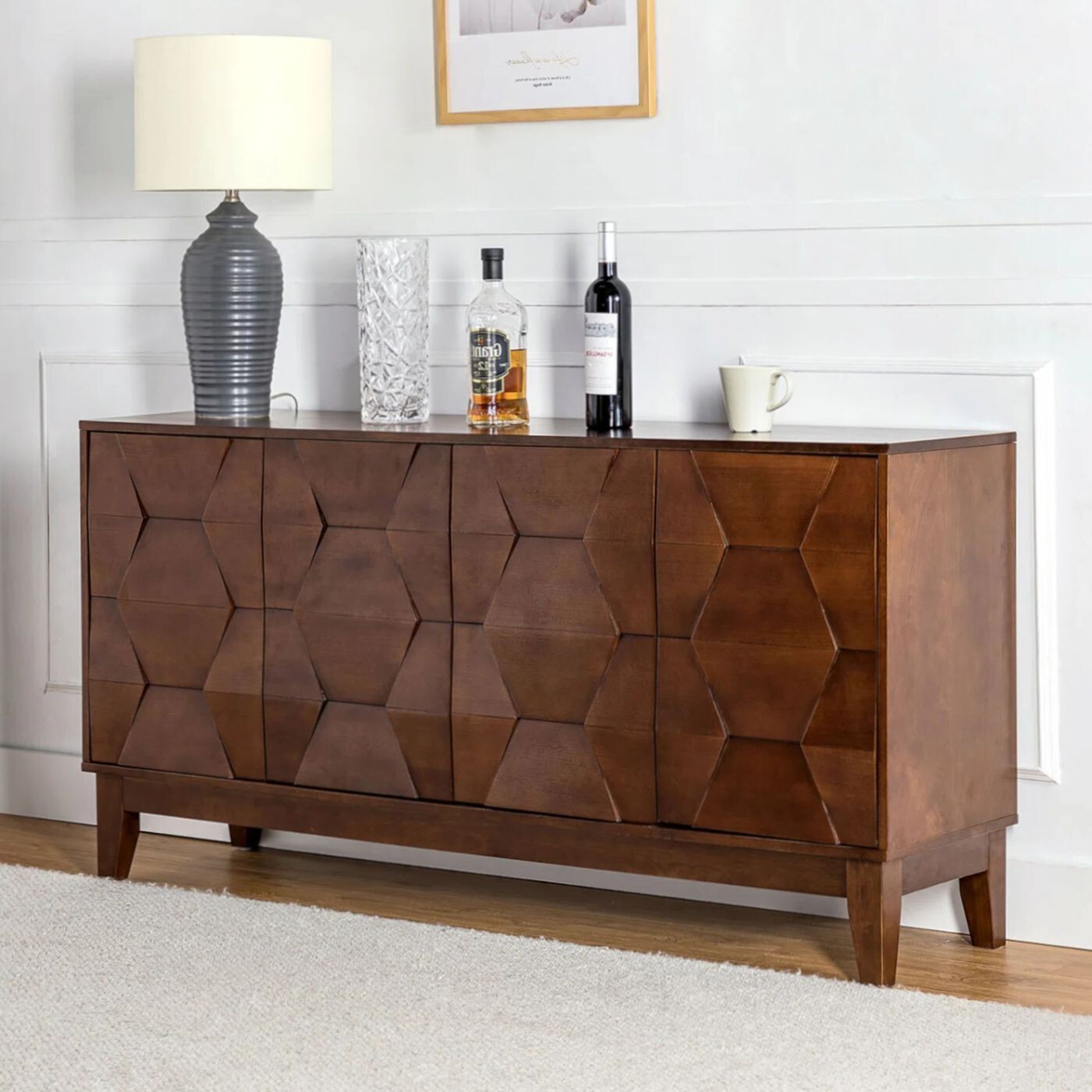 Mid Century Modern Sideboard Buffet Cabinet Credenza Stand Wide Solid Wood Brown gallery