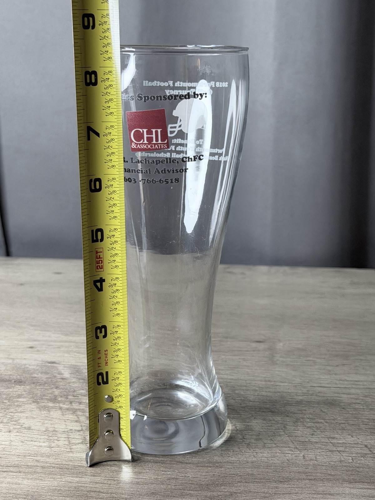 8.5" Clear Pilsner-Style Beer Glass Portsmouth Football Colts Tourney Helmet gallery