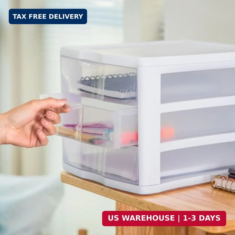 Sterilite 4-Pack 3 Drawer Unit, Stackable Plastic Organizer with Drawers, White gallery