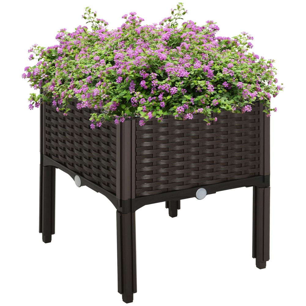 Raised Garden Bed, Plastic, Elevated, Drainage Holes, Brown, Planter Box