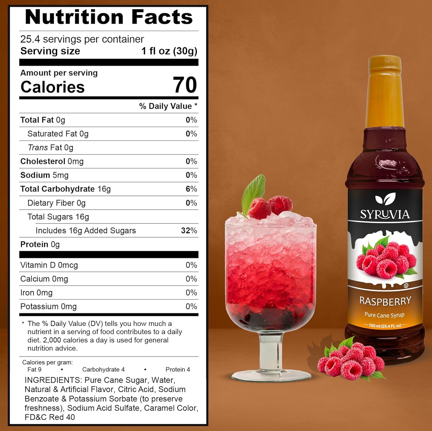 Syruvia Raspberry Syrup 25.4 fl oz, Premium Flavoring for Beverages & More gallery