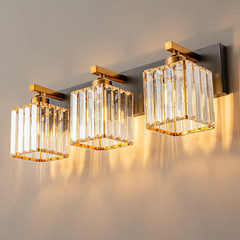Modern Black Gold Crystal Bathroom Vanity Light – 3-Lights Wall Light Fixture