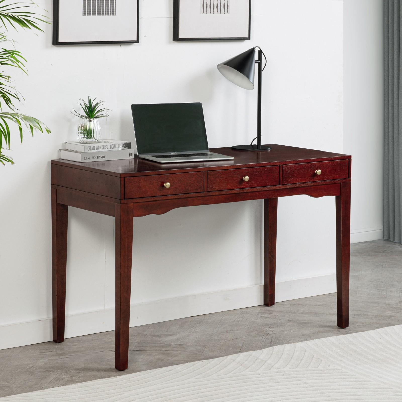 eHemco Solid Wood Home Office Writing Desk with 3 Drawers, Cherry (Collectible) gallery
