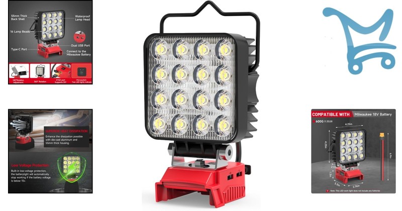 LED Work Light 48W Cordless Battery Powered 4800 Lumens for Outdoor and Indus... gallery