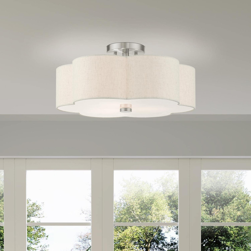 Lighting Solstice 3-Light Semi Flush Mount with Oatmeal Shade, Nickel gallery