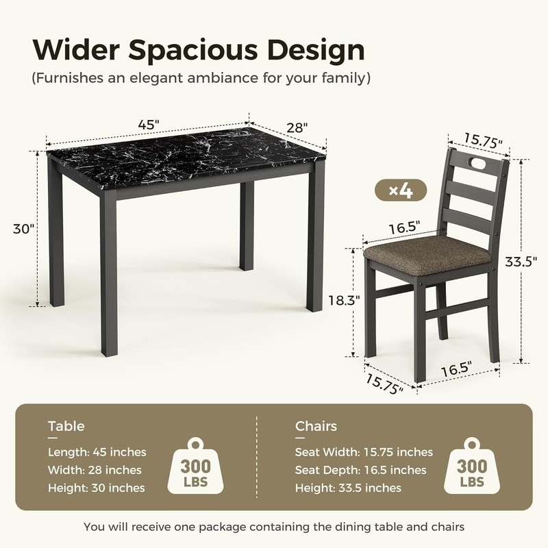 Kitchen Table and Dining Room Table Set, Wood Faux Marble Kitchen Sets for 4 gallery