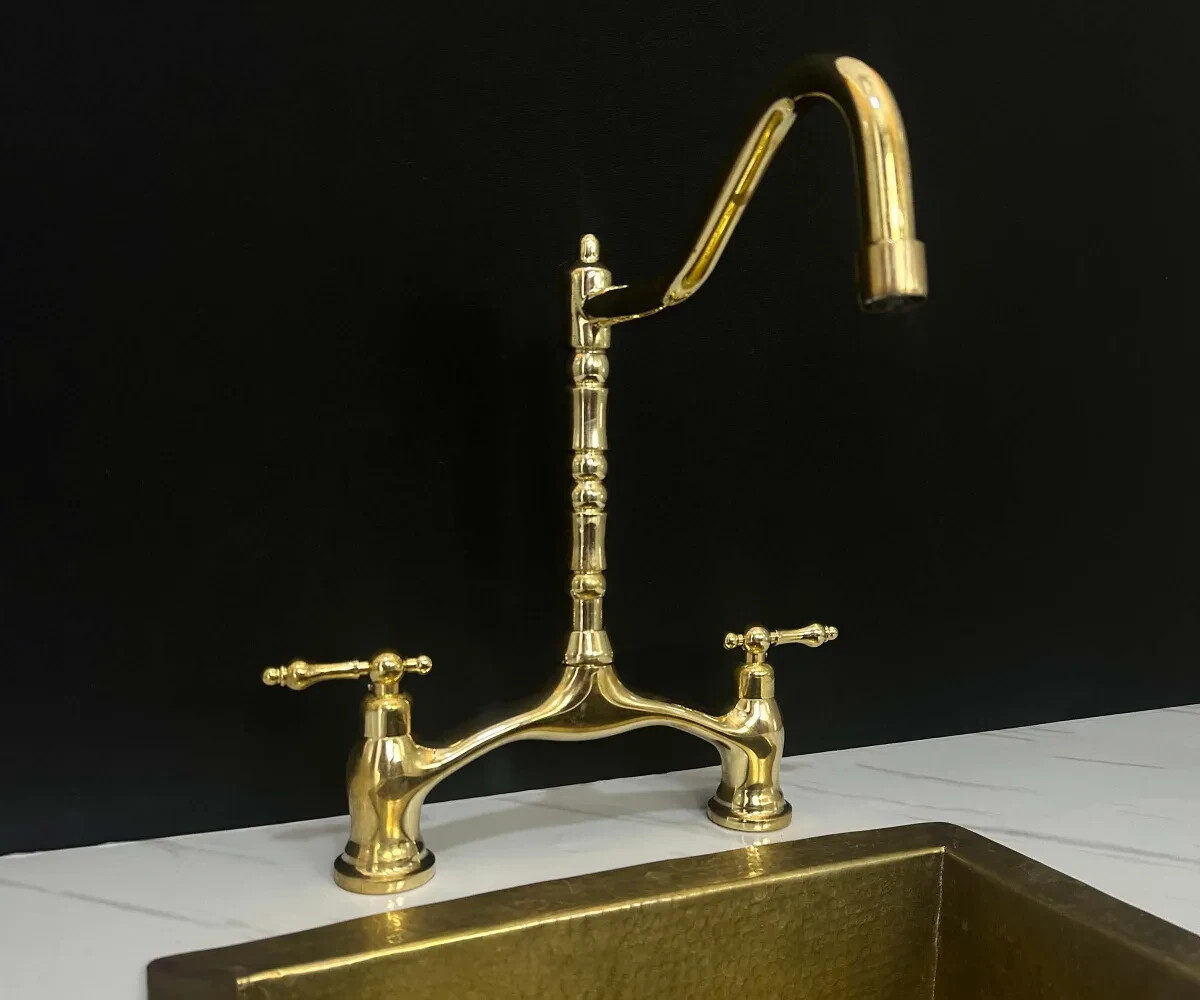 Victorian Style Bridge Kitchen Faucet – Unlacquered Brass Construction gallery