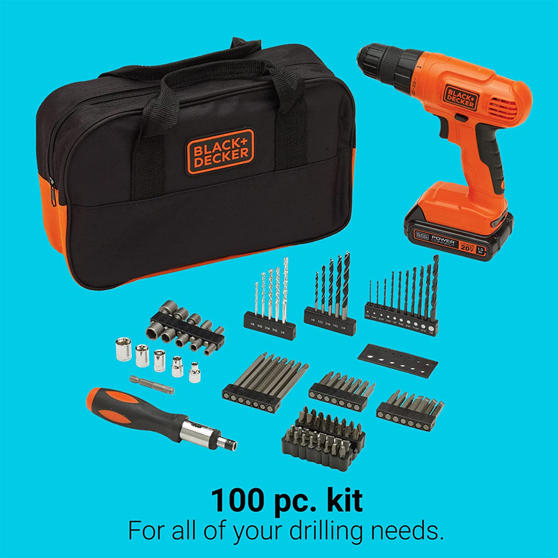 20V MAX* POWERCONNECT Cordless Drill Kit + 100 Pc. Kit (BDC120VA100), Orange gallery