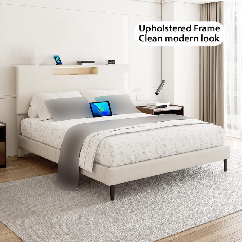 Queen Size Bed Frame with LED Light Fast 40 Minutes Easy Assembly Bed gallery