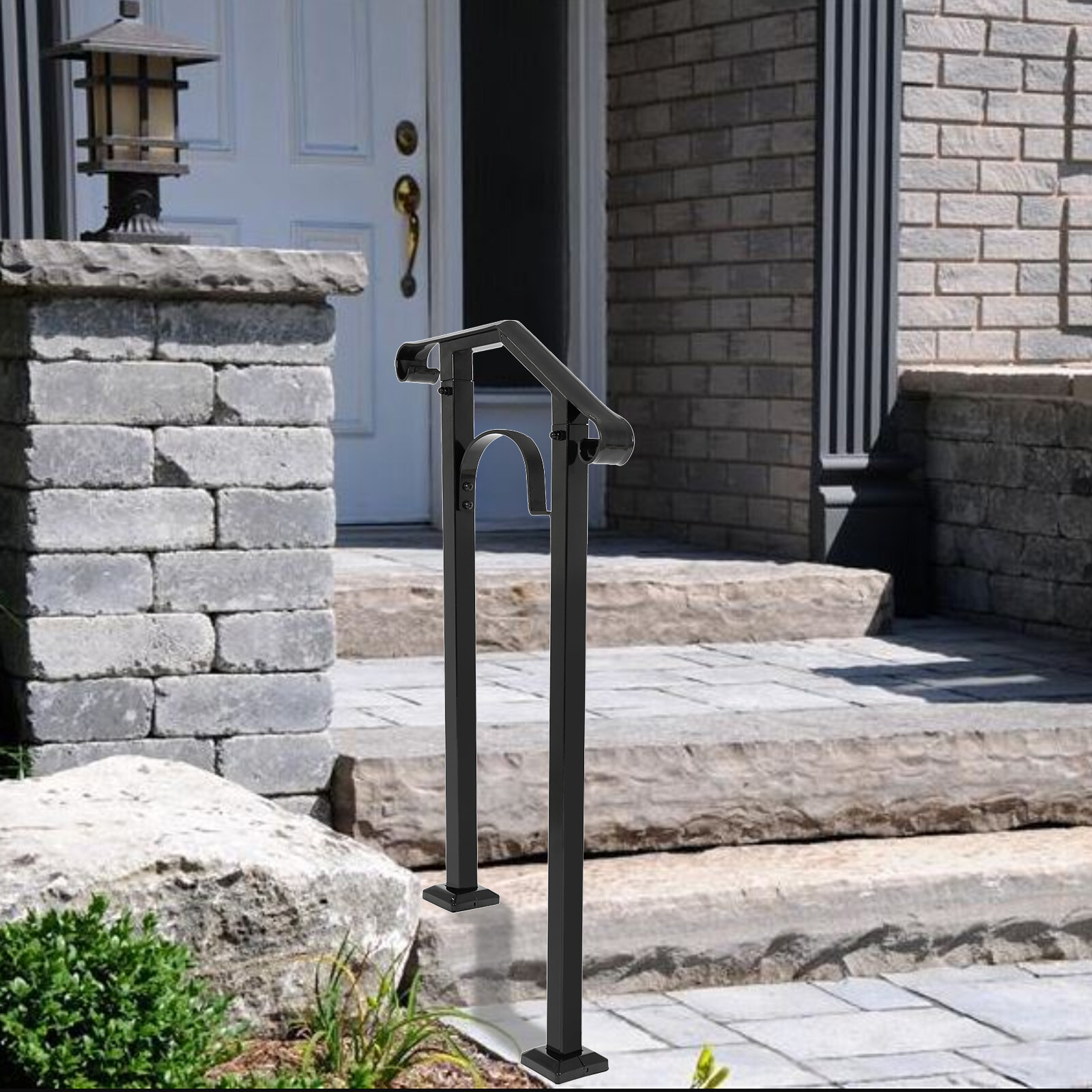 Black Steel Outdoor Rails for 1-2 Steps Stair Railing Outdoor Garden Porch Post gallery