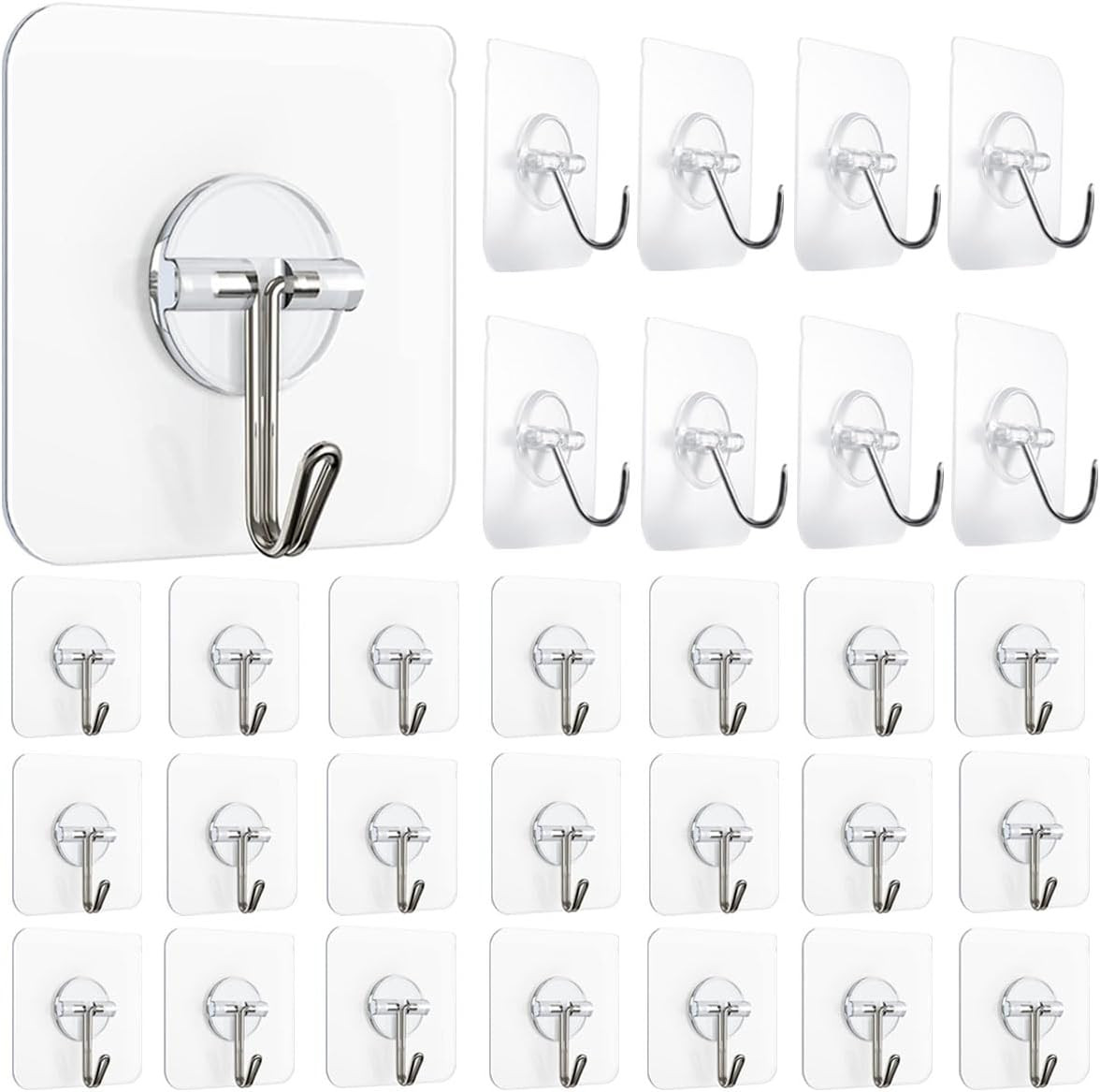 30 Packs -44lb Weight-Adhesive Hooks Kitchen Wall Hooks- 30 Transparent gallery