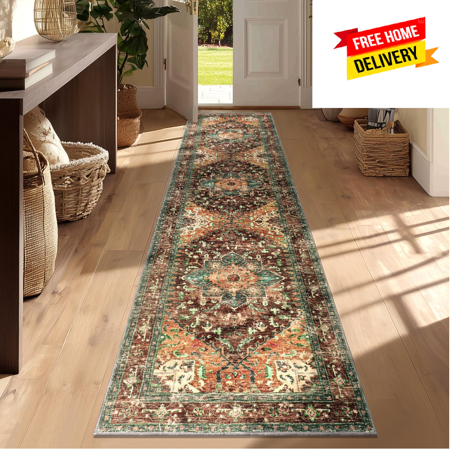 Yamaziot Washable Runner Rug, 2x8 Non-Slip Boho Vintage Hallway Rug Runner with gallery