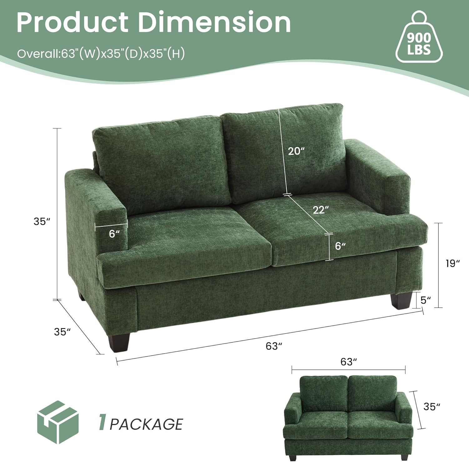 YOUDENOVA 2 Piece Set Comfy Sofa Couch, Loveseat Sofa * 2 with Deep Seats, Moder gallery