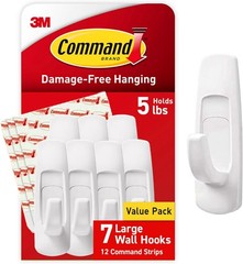 Command 5 lb Large Utility Hooks, 7 Hooks and 12 Strips, Damage-Free Hanging Wal