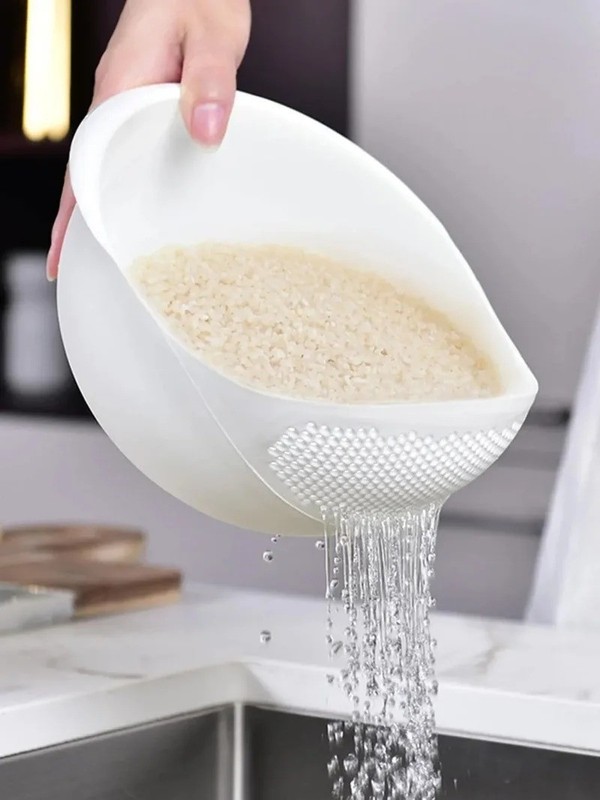Multi Use Rice Washing Vegetable Fruit Strainer White Bowl Rice Washer gallery