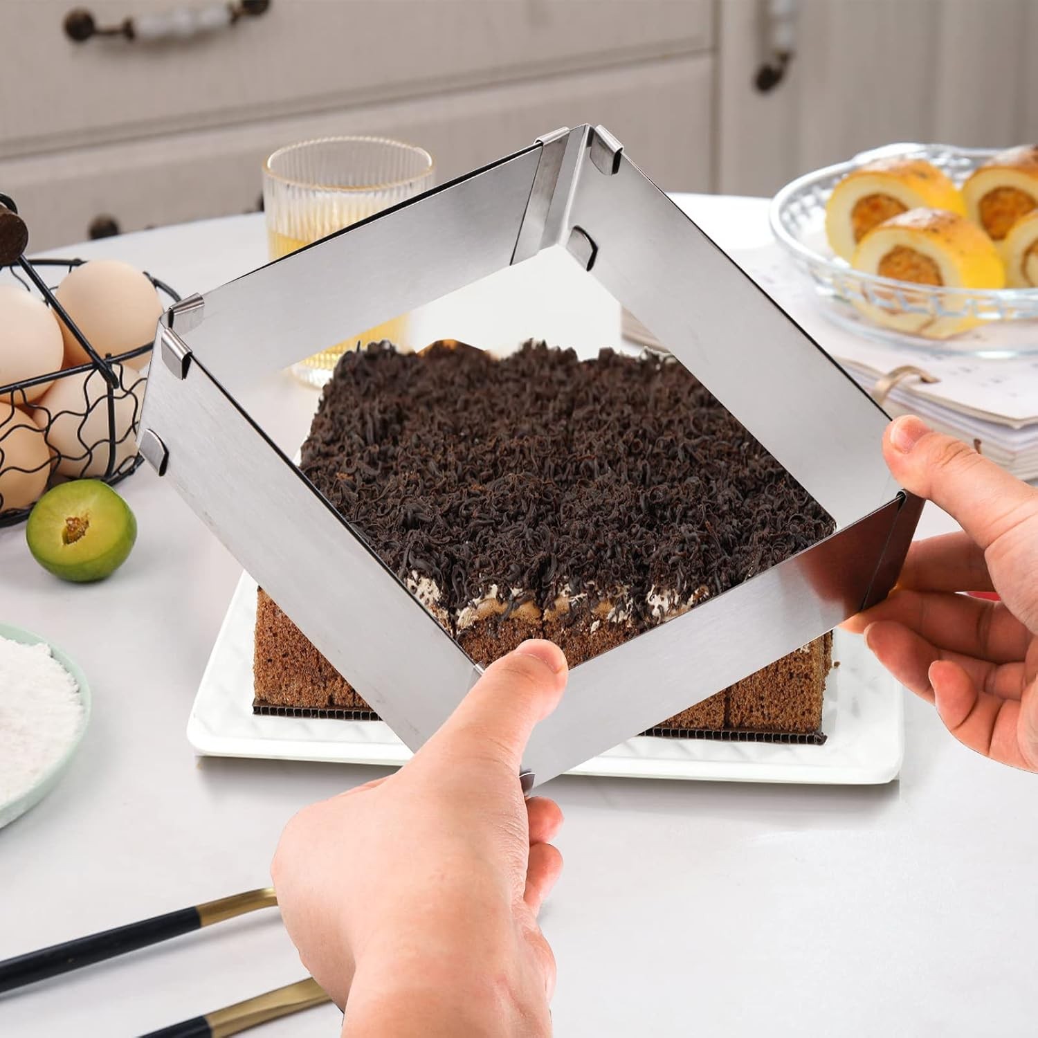 4 Pack Square Cake Molds Ring Adjustable from 6"to 11" Stainless Steel Mousse gallery