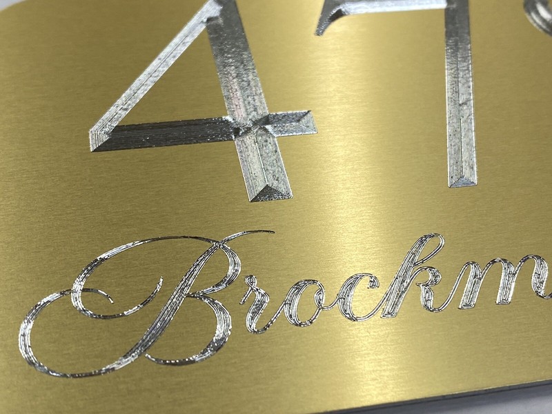 Engraved Personalized Custom House Number Street Address Metal 8x4 Gold Sign gallery