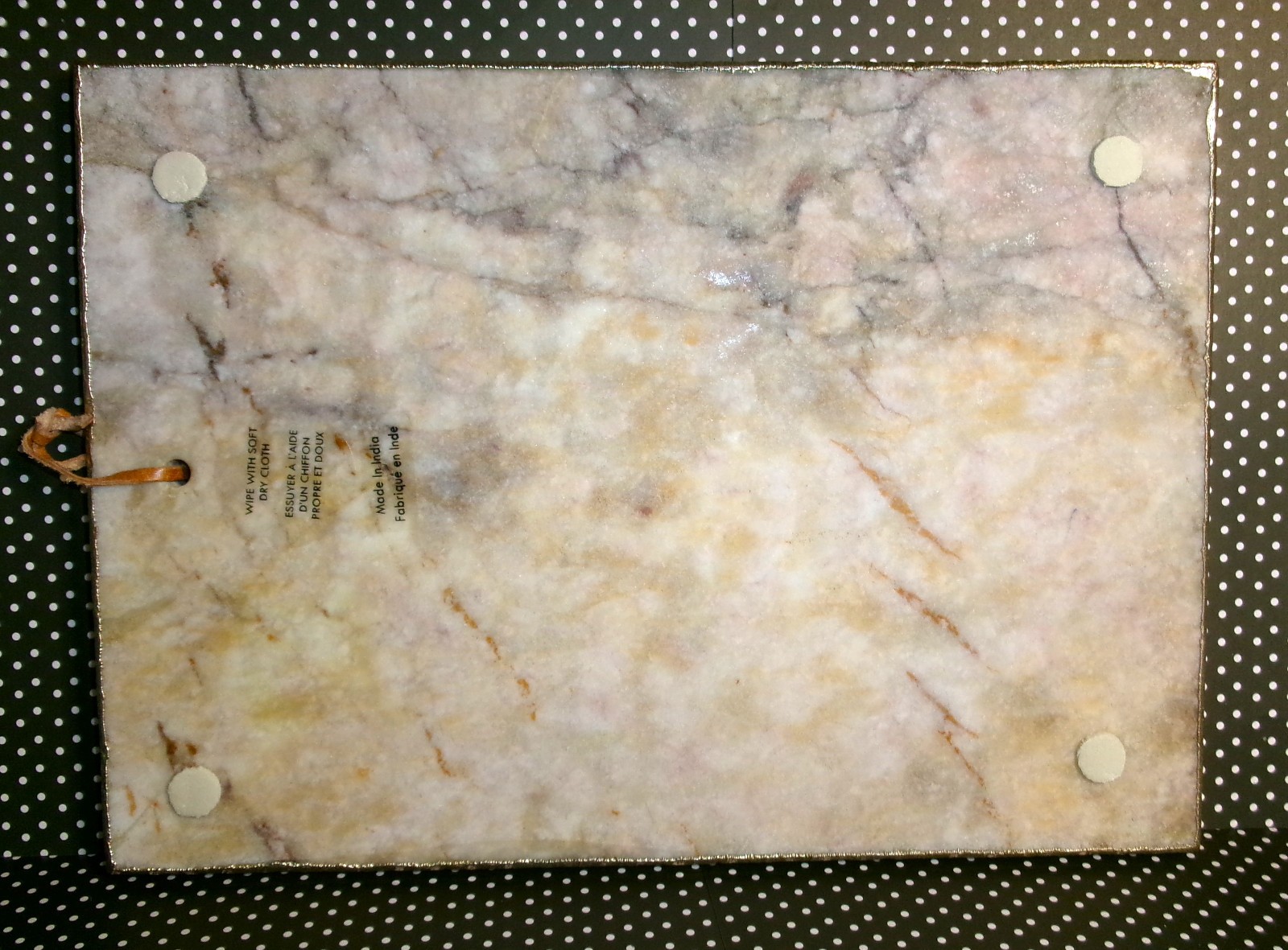 NEW Gilded Gold Pink Gray Quartz Cheese Board Gold Edging 12" x 8.5" India gallery