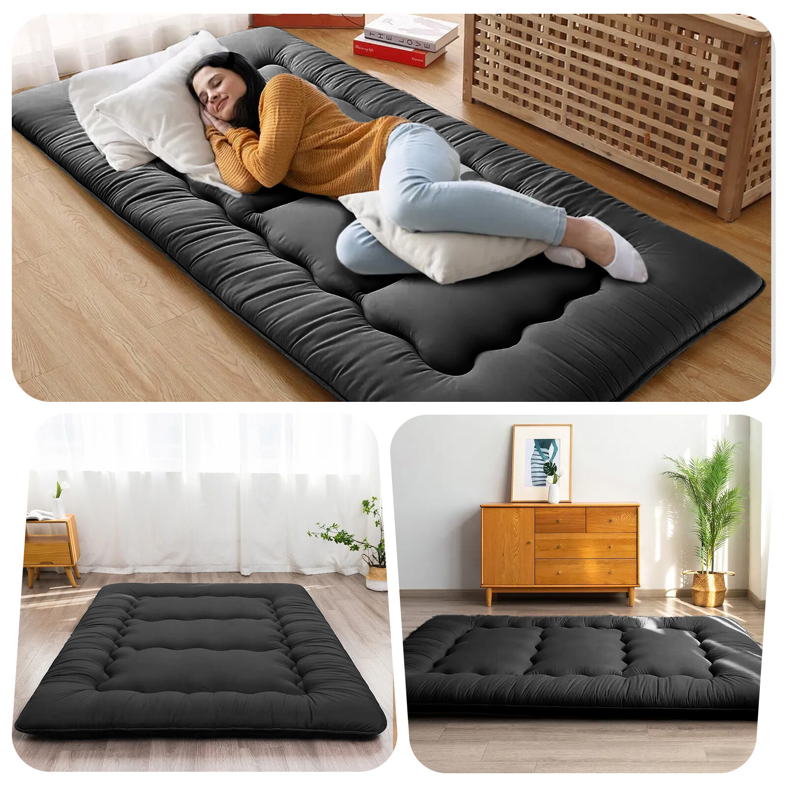 4" Extra Thick Japanese Futon Floor Cushion Pad Quilted Tatami Mat for Guest Bed gallery