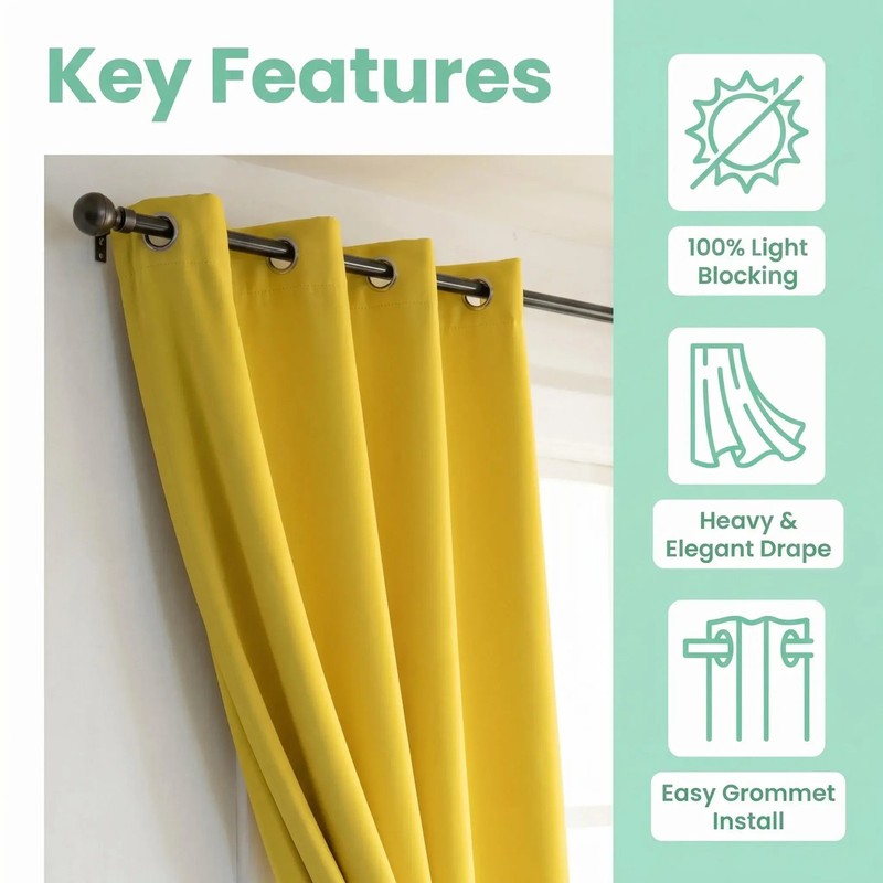 2-Panel 52"X84" Solid Full Blackout Grommet Curtains for Ultimate Light Control gallery