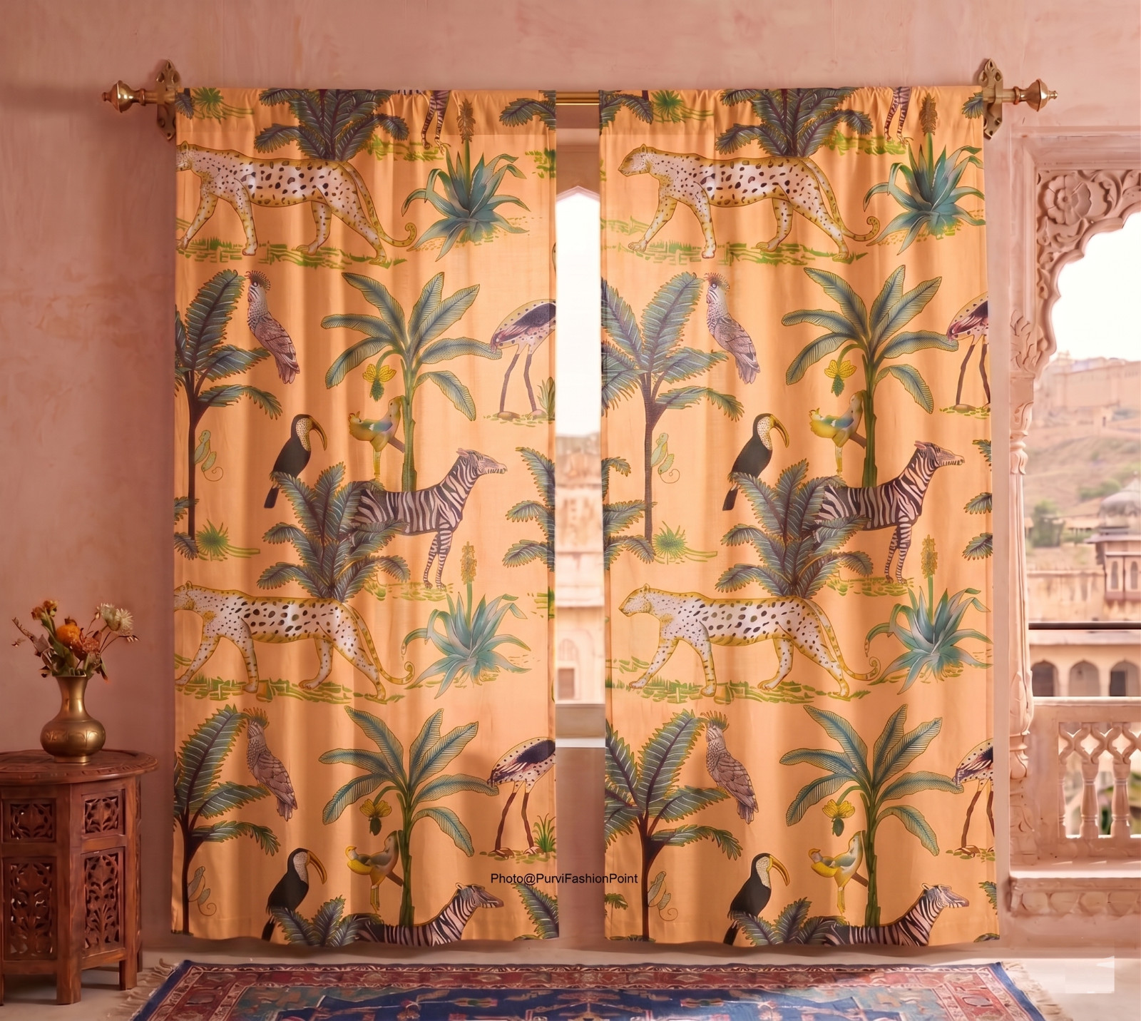 Indian Hand Block Printed 100% Cotton Curtain set, Set of 2 Living room curtain gallery
