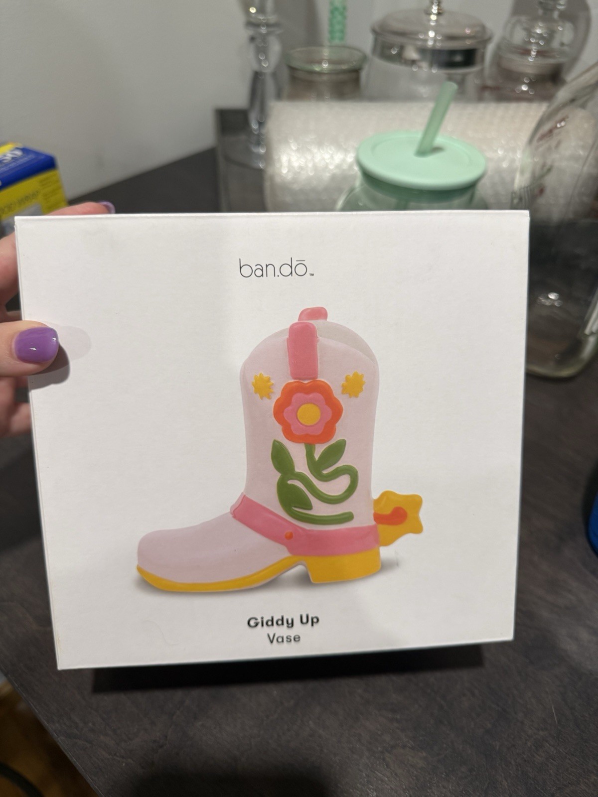 ban.do Giddy Up Ceramic Boot Bud Vase Pink Glossy Floral Western Decor gallery