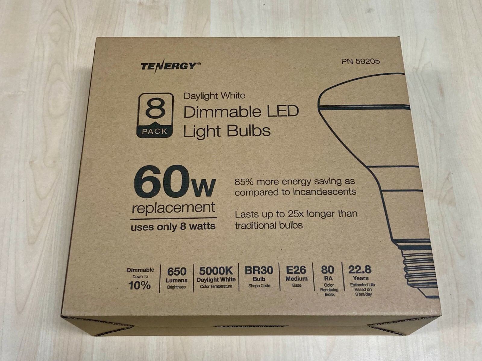 Tenergy 8 Pack Dimmable LED Light Bulbs - 8 Watts 5000K 650 Lumens - PN 59205 gallery