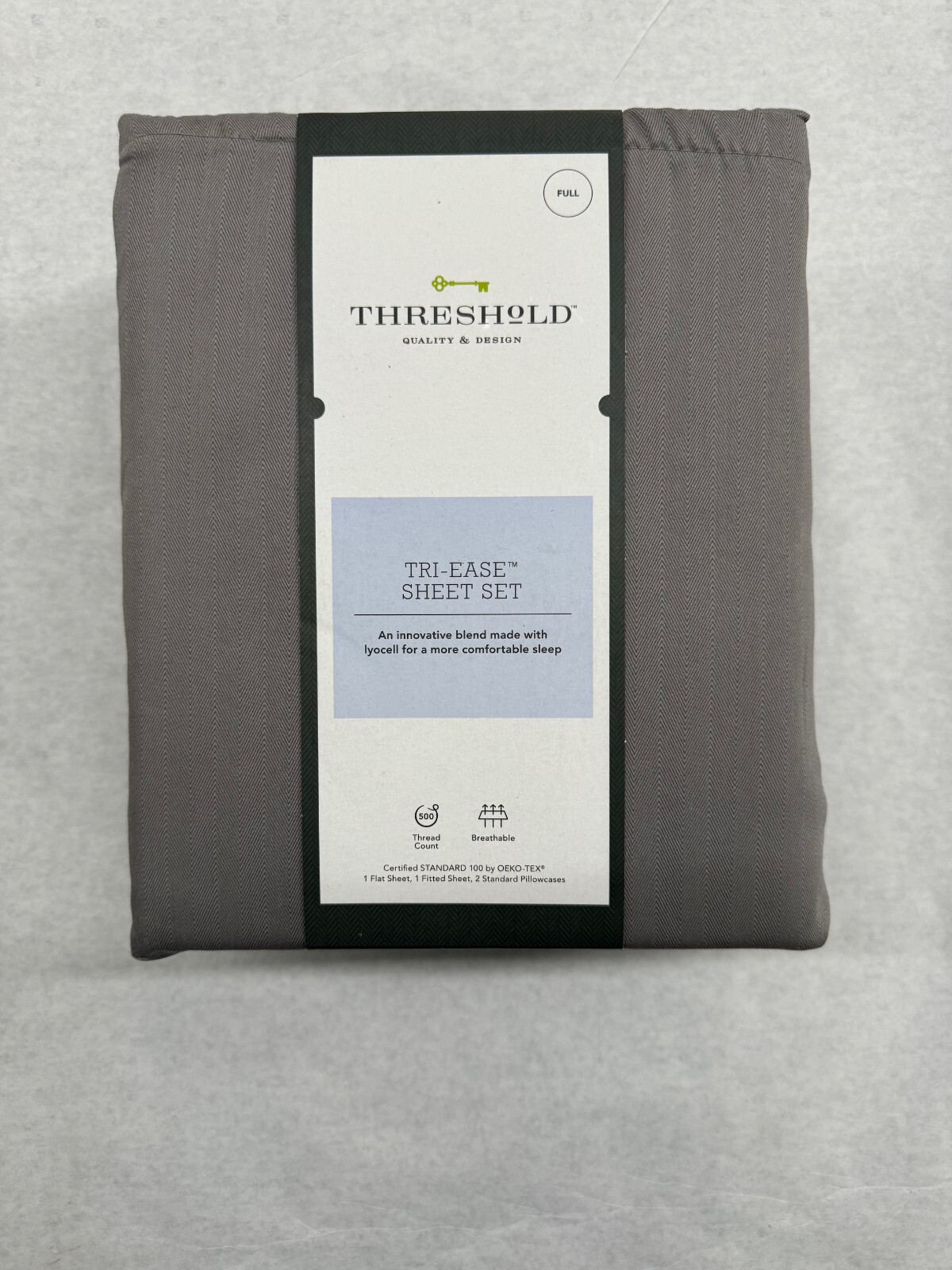 Threshold 500TC Cotton Blend Sateen 4-Piece Sheet Set Grey Herringbone Full gallery
