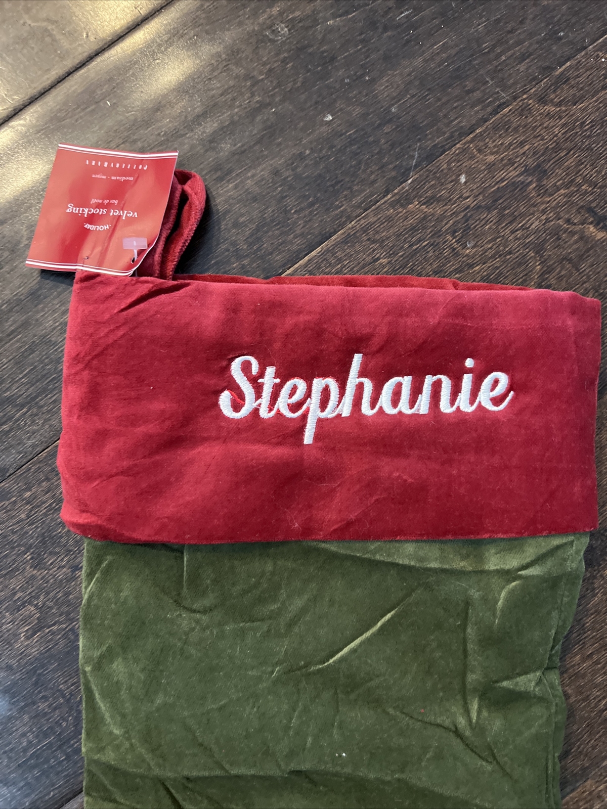 NWT Pottery Barn Classic Medium Red Green Velvet Christmas Stocking *Stephanie gallery