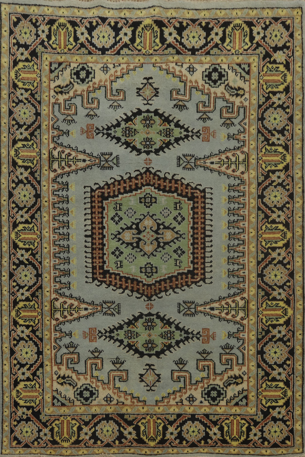 Handmade Light Blue / Gray Wool Indian Area Rug 6x9 Ft Traditional Oriental Rug gallery