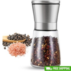 Manual Pepper Grinder Adjustable Coarseness Stainless Steel Glass Spice Mill 6oz