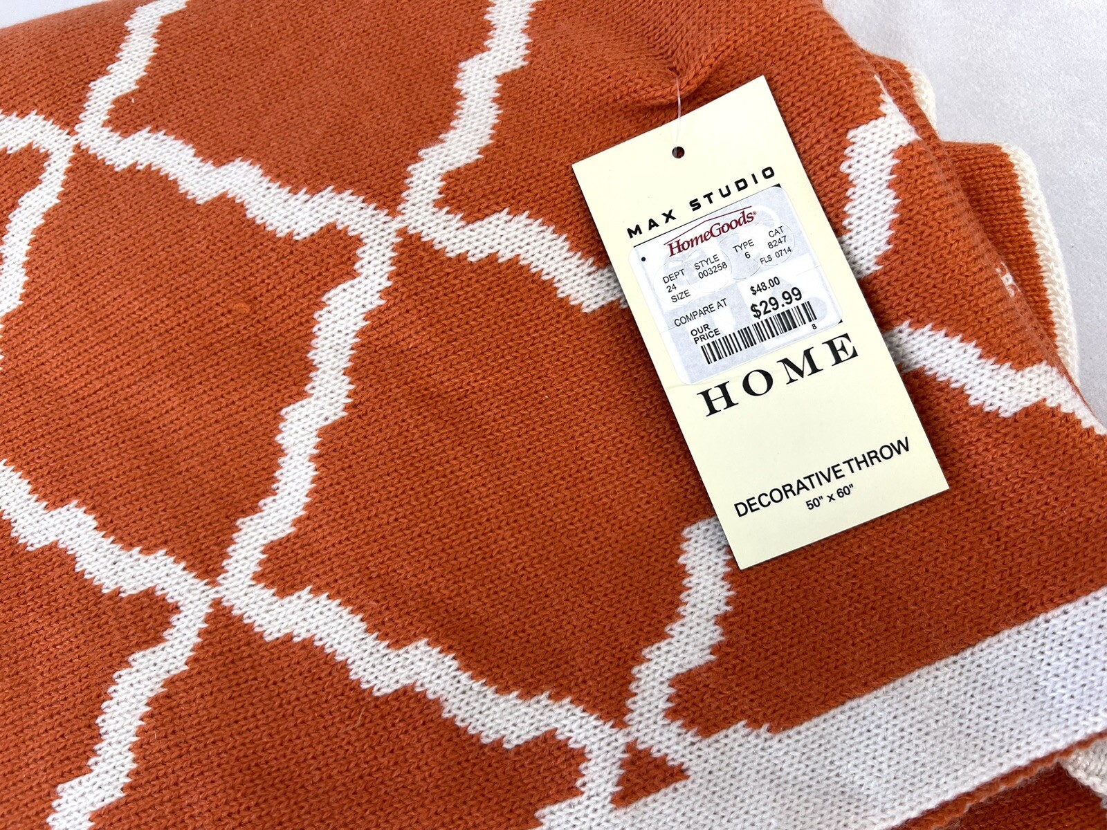 Max Studio Home Decorative Knit Throw Orange and Cream Lattice 50”x60” gallery