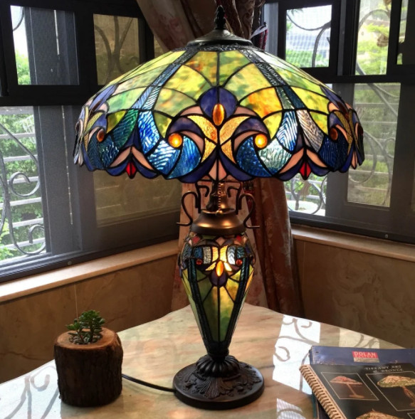 Lamp Tiffany Victorian Style Table Stained Glass Vintage Shade Light Desk Accent gallery