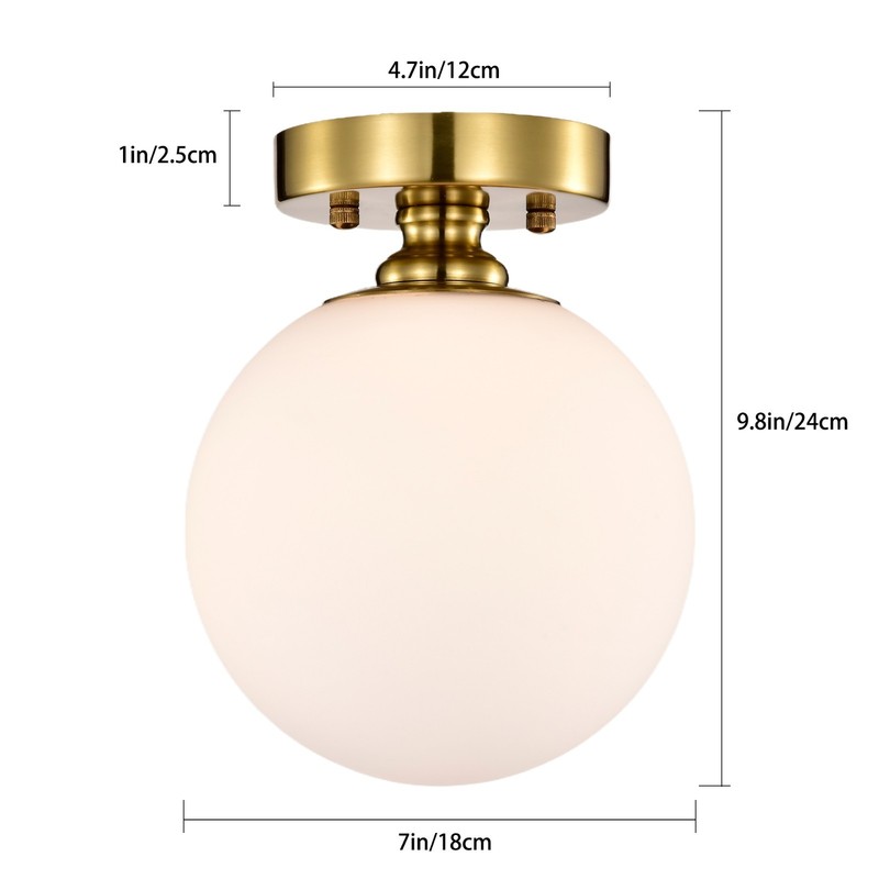 Gold Flush Mount Ceiling Light 7" Opal Glass Globe Fixture for Hallway Bathroom gallery