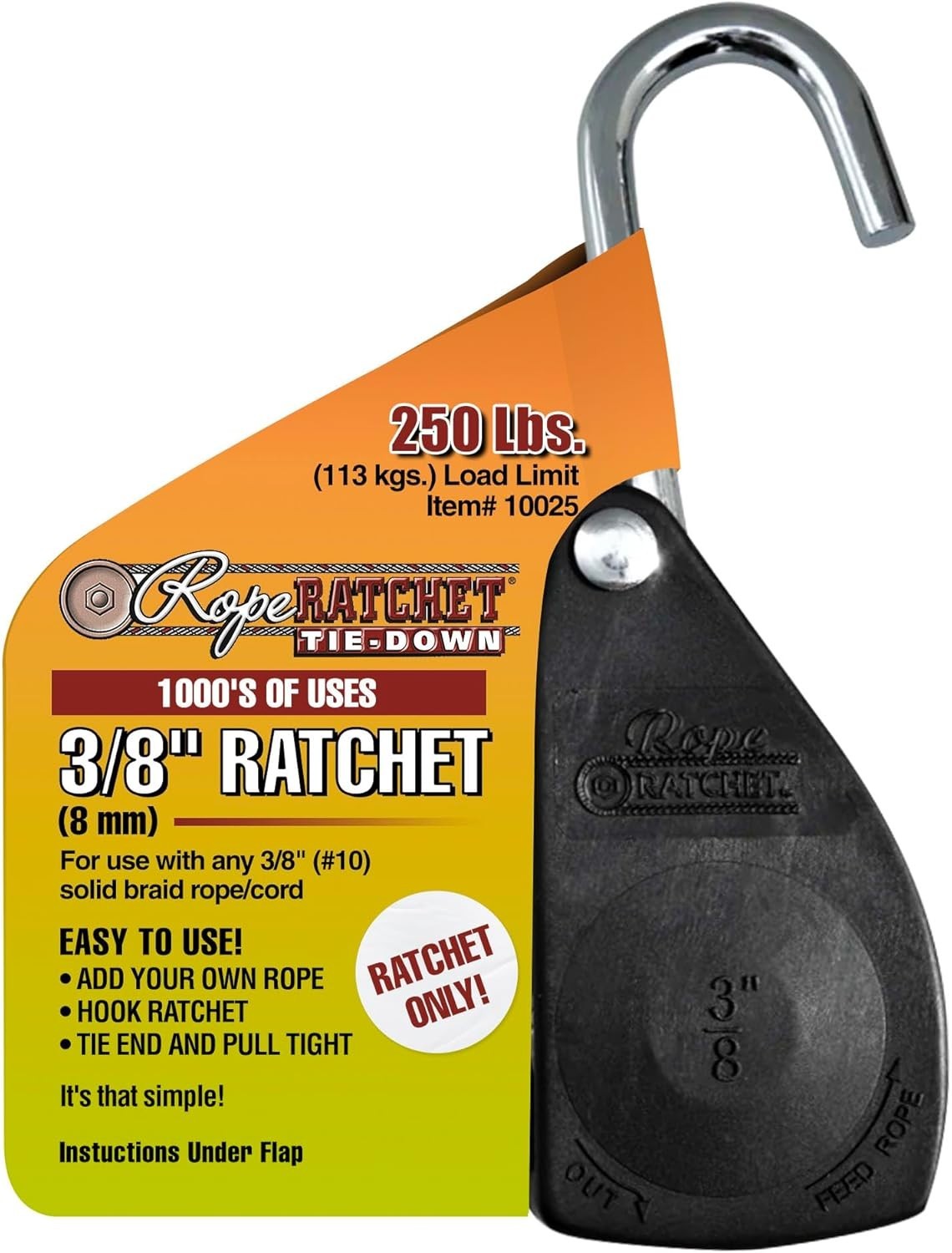 Rope Ratchet 10026 Ratcheting Tie Down Rope Hanger Pulley, 3/8" 250lb Weigh gallery
