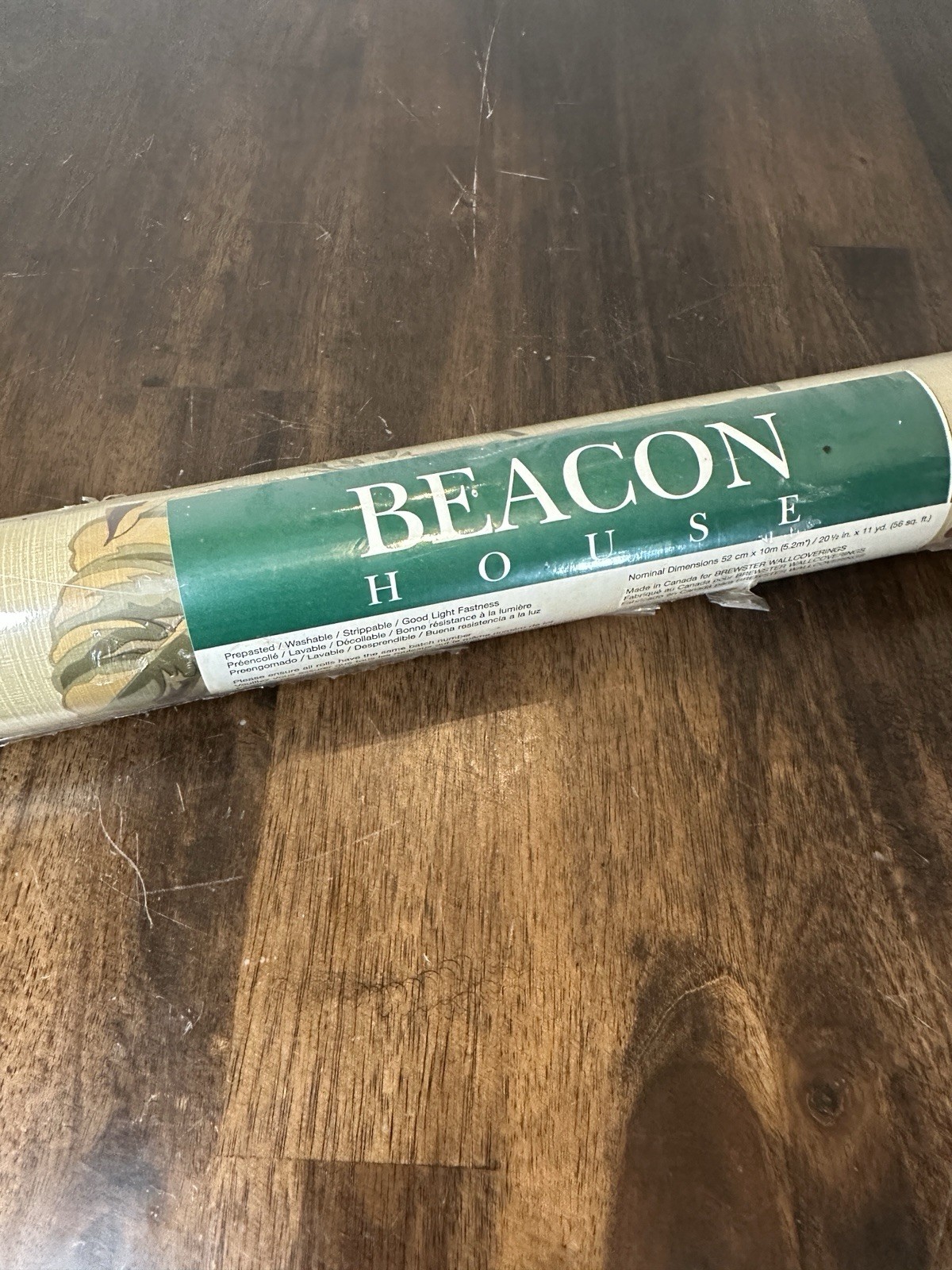 VTG 90’s Beacon House Wallpaper Prepasted Leaves Berries Floral Tan 72-30909 gallery
