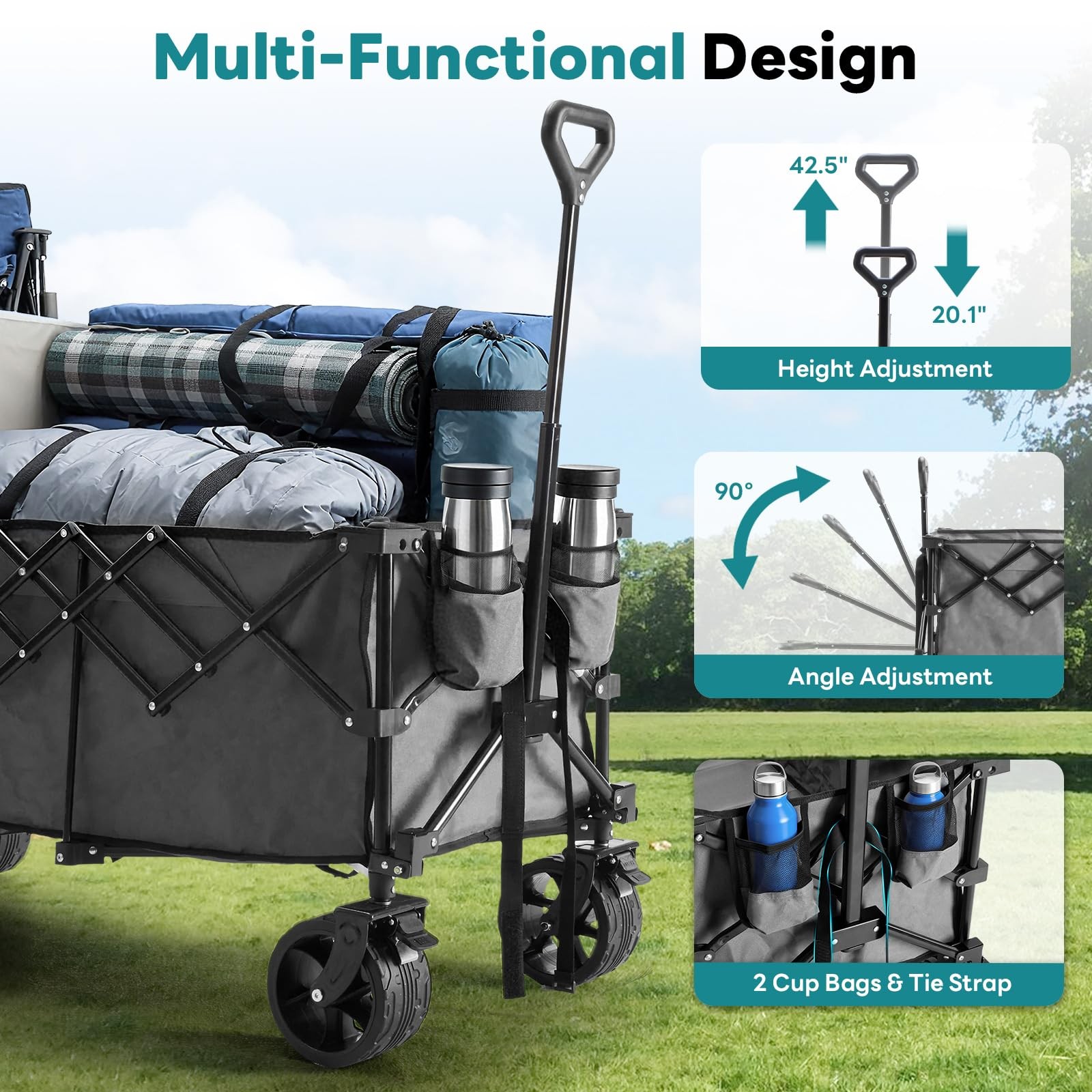 Wagon Cart 440lbs Foldable Extra Long Utility Wagon Grey 48inL gallery