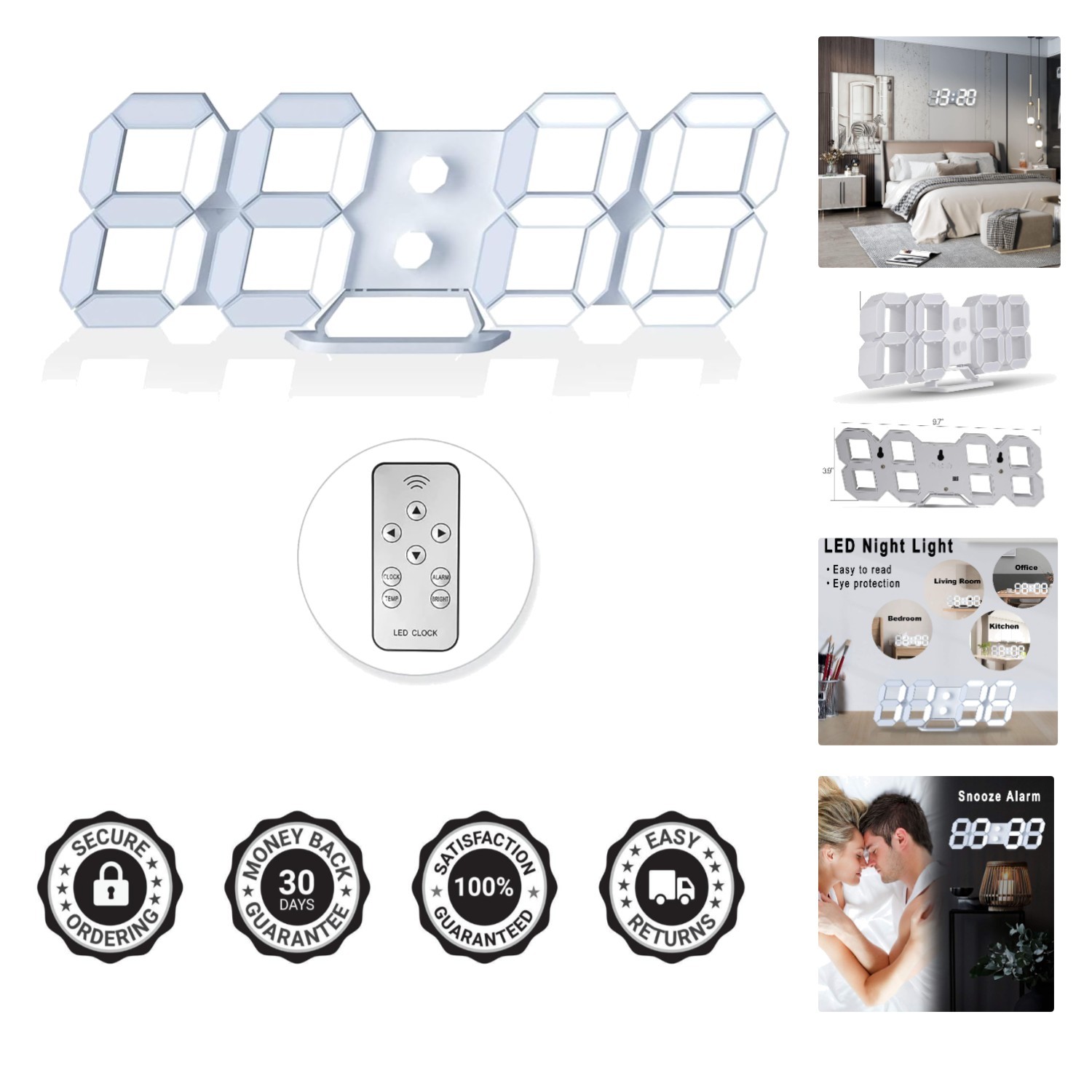 Stylish 9.7’’ LED Digital Alarm Clock - Brightness Adjustable for Home & Office gallery